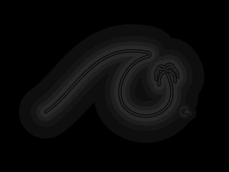 Strong Current icon neon palm tree surf waves