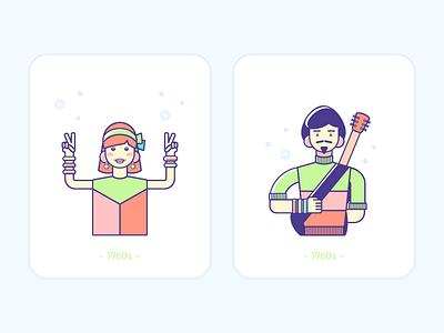 Flat fashion 1960 avatar card design fashion flat icon illustration line lineart retro user vector
