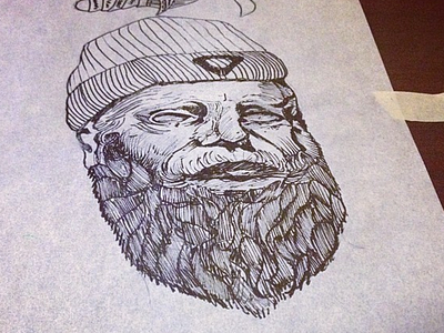 Salty Sea Captain ballpoint pen black and white illustration