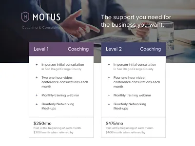 Plans/Tiers coaching consulting landing page plans tiers website