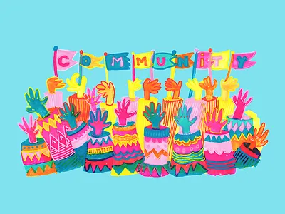 Building Happy Communities building childish colourful community flag geometric hands happy joy naive pattern traditional