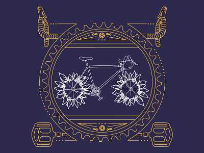 Petal Powered art deco bicycle bike flower illustration