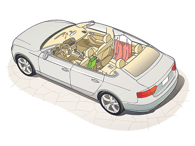 Car Cutaway car color cutaway driving illustration interior line vector