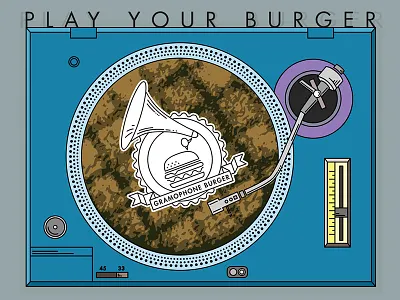 Play Your Burger burger gramophone illustration turntable vector vinyl