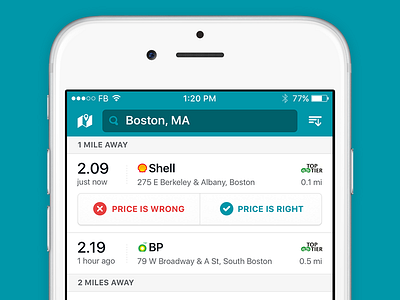 Station Listings and Quick Report car driving filter gas ios price report