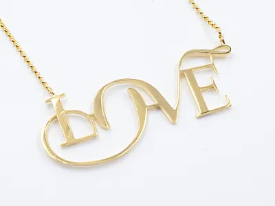 14k Love Necklace by Moshik Nadav Typography fashion jewelry lingerie logo logotype love luxury moshik nadav necklace typeface typography