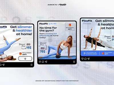 FlexFit — Instagram Advertising Creatives | Posts & Stories ad creatives creatives design fitness fitness design flexfit instagram instagram ad instagram post design instagram story design iphone mockup posts social media socials sport sport design stories workout