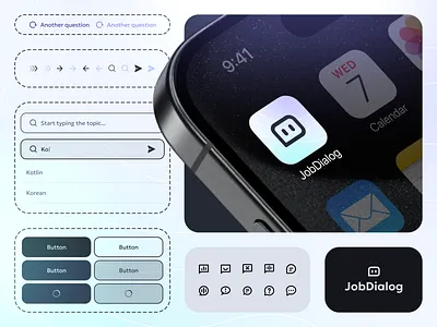 Job Dialog — Logo and Design System Elements Concept app logo branding buttons design design elements design system elements icon design icons inputs iphone mockup light mode light theme logo logo concept logo mark logotype mobile mockup product deisgn ui