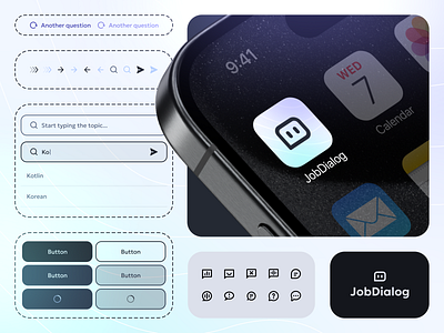 Job Dialog — Logo and Design System Elements Concept app logo branding buttons design design elements design system elements icon design icons inputs iphone mockup light mode light theme logo logo concept logo mark logotype mobile mockup product deisgn ui