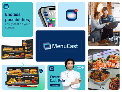 Brand Identity for Menucast brand identity branding design mobile digital screen logo mobile restaurant saas template