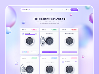 LaundryWeb. Website Concept Design ai app available bubble chat chat gpt chatgpt concept gpt homepage laundry manage open ai queue start tags washer washing machine web webapp