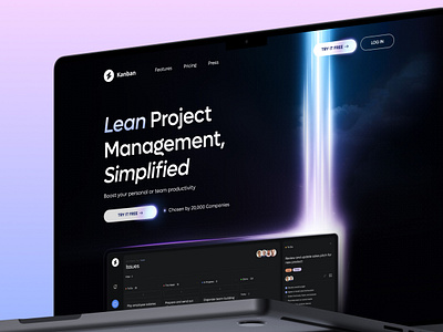 Lean Project Management darkmode dashboard designinspiration dribbble futuristic gloweffect kanban minimal productivity projectmanagement saas ui ux uxdesign webdesign