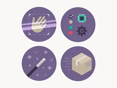 Icons 3d print 3d scan delivery magic options package technology wide