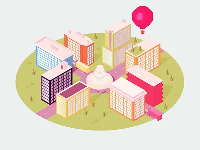 Isometric City balloon buildings city floating isometric trees
