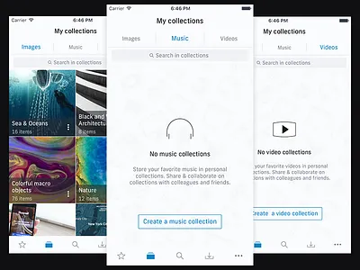 Shutterstock iOS Design Concept - My Collections Screens clean colors empty flat illustrator interface ios iphone minimal mockup ui ux