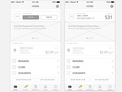 Dashboard Wireframe Concept for C-Store Mobile App Opportunity design ia ux wireframe