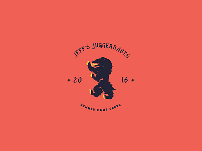 Jeff's Juggernauts brand branding camp crest heraldry identity illustration lockup logo medieval print design typography