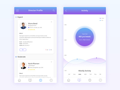 Profile and Activity screen app appscreen directory employee ios landing mobile page ui ux