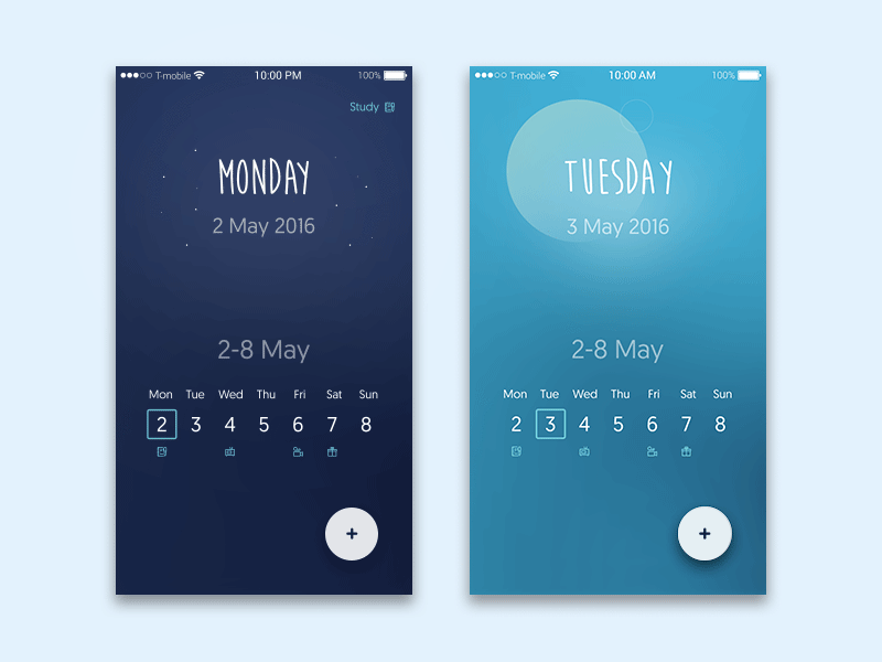 Weekly Calendar App UI animation app calendar day gif night weekly