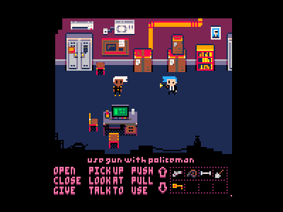 Saturn Police Department adventure gamejam mockup pico8 pixel art