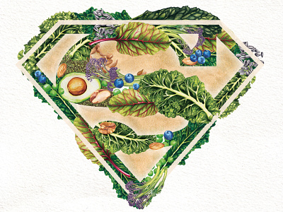 Super Foods Illustration blueberries chard food illustration healthy eating kale leafy greens lifestyle nuts seeds super food super foods vegetables