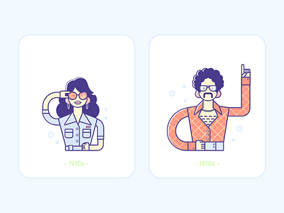 Flat fashion 1970 avatar card fashion female flat icon illustration male outline retro user vector