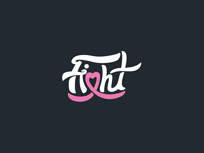 Fight breast cancer fight hand drawn heart pink ribbon script