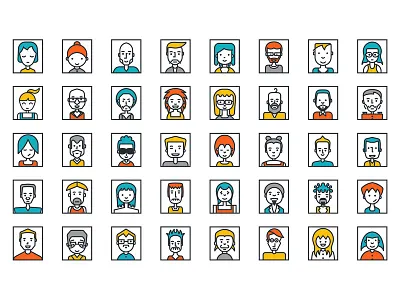 Avatars avatar character design flat icon man people profile set vector