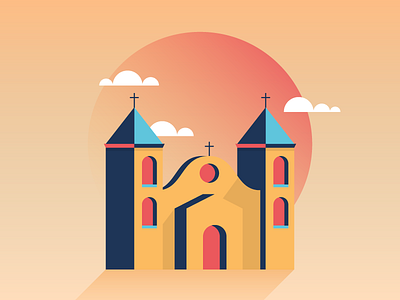 Church architecture building church flat gradient illustration landscape sun vector