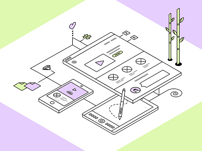 Isometric Illustration creation devices drawing illustration isometric mobile process tablet tech ux website