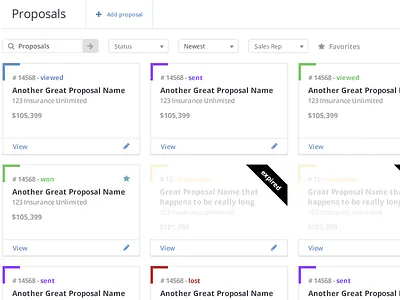 Proposal Cards cards dashboard filtering proposal