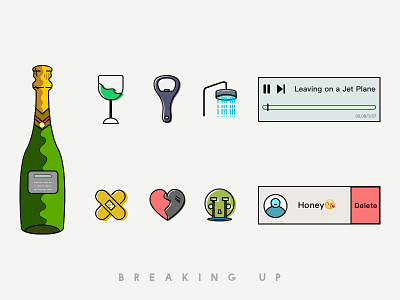 Breaking Up bandage breaking up cry delete heartbreak illustration music opener shower wine wineglass