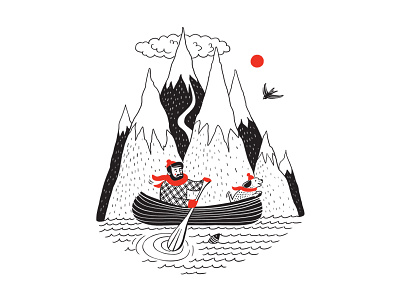 Tourist canoe dog illustration mountain tourist