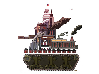 War Machine america cartoon controversial editorial geopolitics illustration political tank war weapons world war wwii