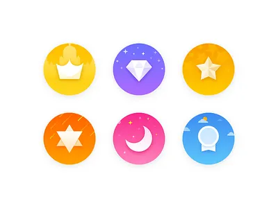 Badge icon badge blue crown diamond moon orange pink star yellow