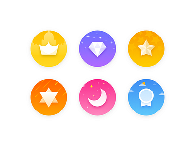 Badge icon badge blue crown diamond moon orange pink star yellow