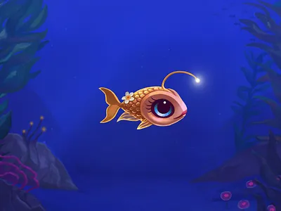 Goldfish w/ flower and light equipped aquatic fish game design goldfish illustration painting photoshop pretty studyflow underwater
