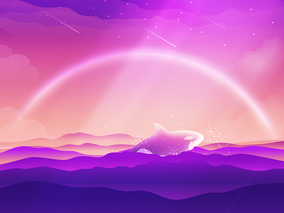 Grampus animal dream illustration lonely mood rays sea water whale