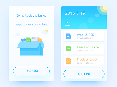 Task Log app blue daily ui illustration list log simple sync task ui ux weather