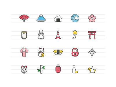 Japanese Icons (Part 1) fuji japan ninja onigiri sakura sushi tokyo tower totoro