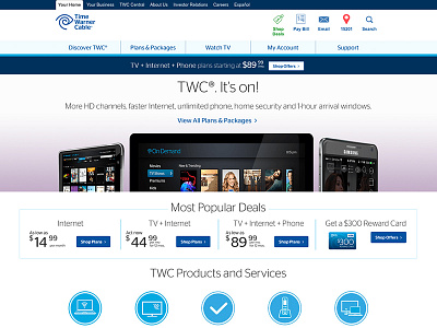 Time Warner Facelift branding cable design device mobile responsive services ui ux web