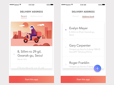 Bootake delivery address page address app delivery design gui ios material sketch wip