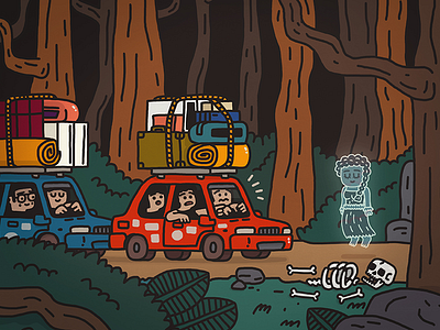 Ghost Brskstrb Illustration car doodle fear forest ghost girl illustration skeleton tourists travelers