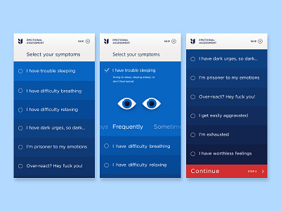 Symptoms, so many symptoms assessment medical mobile on boarding questionnaire quiz scroll symptom