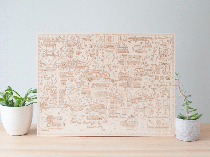 Woodlands | Kanto gaming illustration kanto laser etched map neutral ground nintendo pokemon wood woodlands