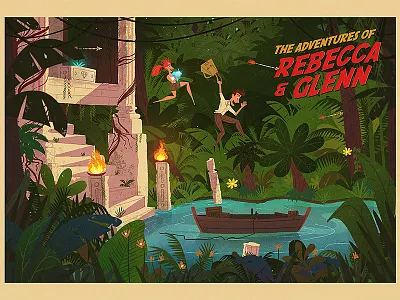 Adventure! boat diamond illustration jungle temple