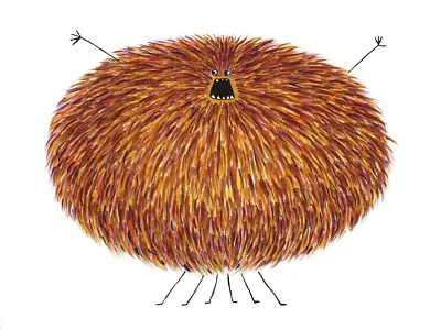 Poofy Horki Farkiss critter cute furry monster poofy red watercolor yellow