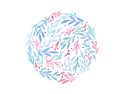 Botanical Pattern blue botanical floral leaves minimalist organic pattern pink watercolor