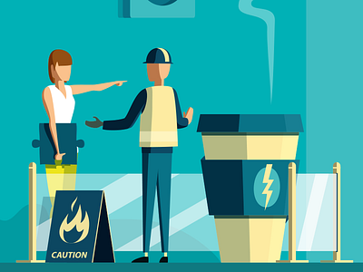 Beware ! Hot coffee ! barrier caution coffee cup glass guard hot sign smoke starbucks woman work