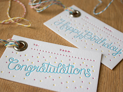 Letterpress Gift Tags! confetti congratulations gift happy birthday lettering letterpress monoline present tag